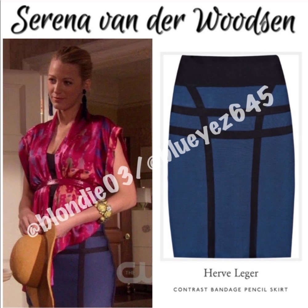 ASO Serena Van der Woodsen Herve Leger blue/black bandage mini pencil skirt M